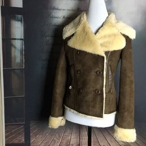 Express Faux Fur Faux Suede 2-Breasted Coat Sz XS